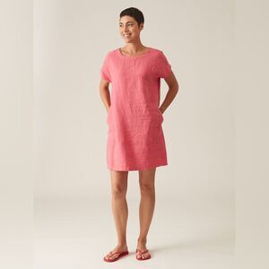 Cut Loose Tshirt Dress Womens M  Linen Short Sleeve Boat Neck Pockets Lagenlook